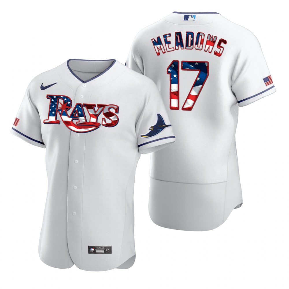 Tampa Bay Rays #17 Austin Meadows Men Nike White Fluttering USA Flag Limited Edition Authentic MLB Jersey